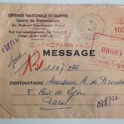 Enveloppe défense nationale et guerre cachet centre de guerre 1958