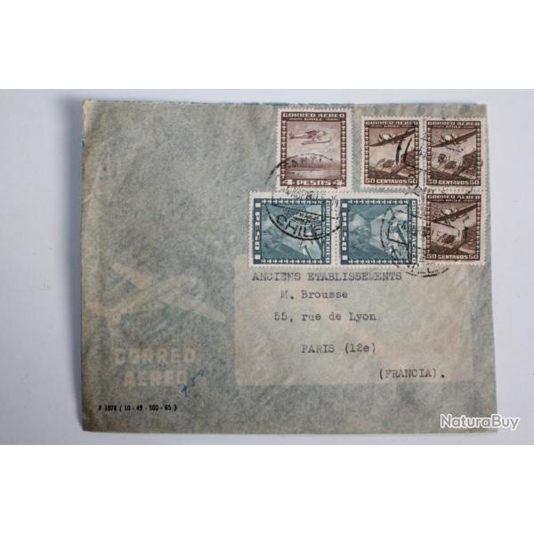 Enveloppe air mail Timbre Chili poste arienne 4 pesos 1950