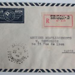 Enveloppe air mail Saigon-A Indochine 1948