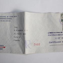 Enveloppe air mail Banco Costa Rica cachet Wishington pour Paris 1952