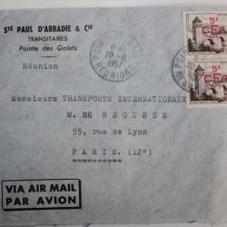 Enveloppe timbres France surcharge 5f CFA air mail 1957