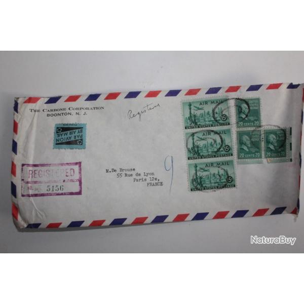 Enveloppe U.S air mail registrered  union city N.J 1956