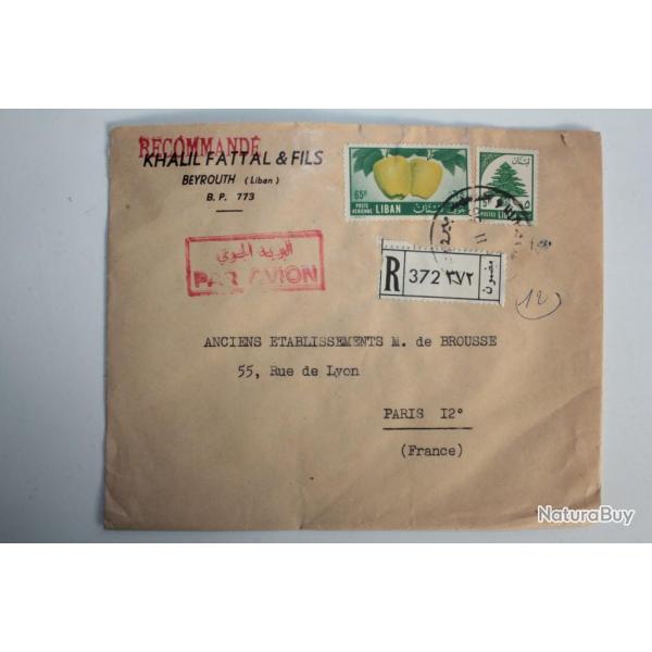 Enveloppe timbres Liban Lumire et secours par avion recommande 1955