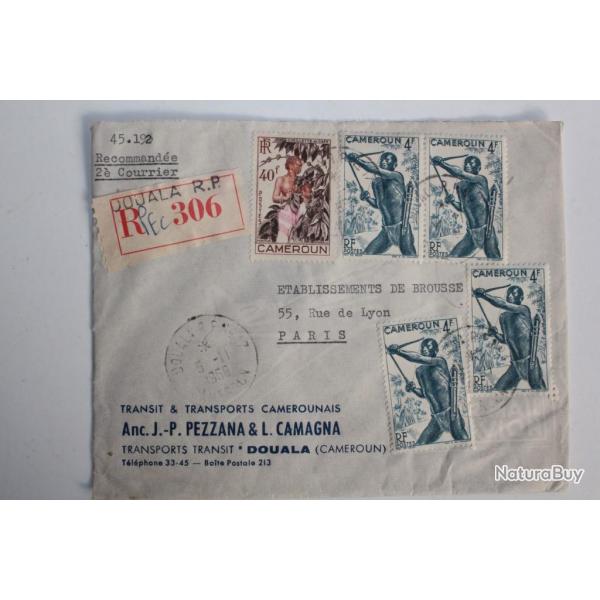 Enveloppe timbres Cameroun recommande douala 1958