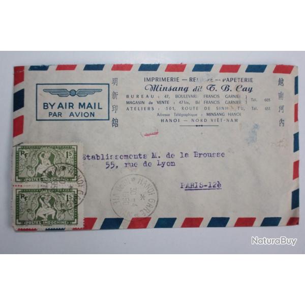 Enveloppe imprimerie timbres Indochine bloc x16 air mail 1950