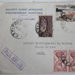 Enveloppe timbres Afrique Équatorial française air mail port gentil 1952