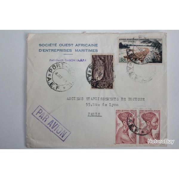 Enveloppe timbres Afrique quatorial franaise air mail port gentil 1952