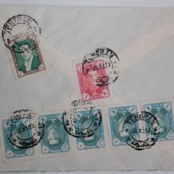Enveloppe timbres 2R en bande Iran air mail 1957