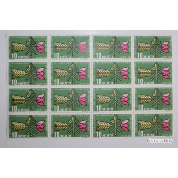 Timbres Suisse planche x16 timbres neuve 1954