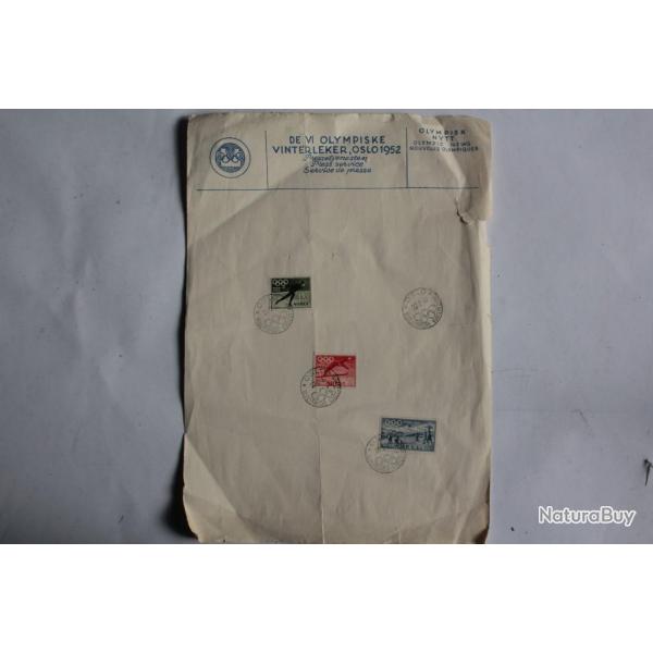 Timbres Norvge Jeux olympique d'Oslo service de presse FDC 1952