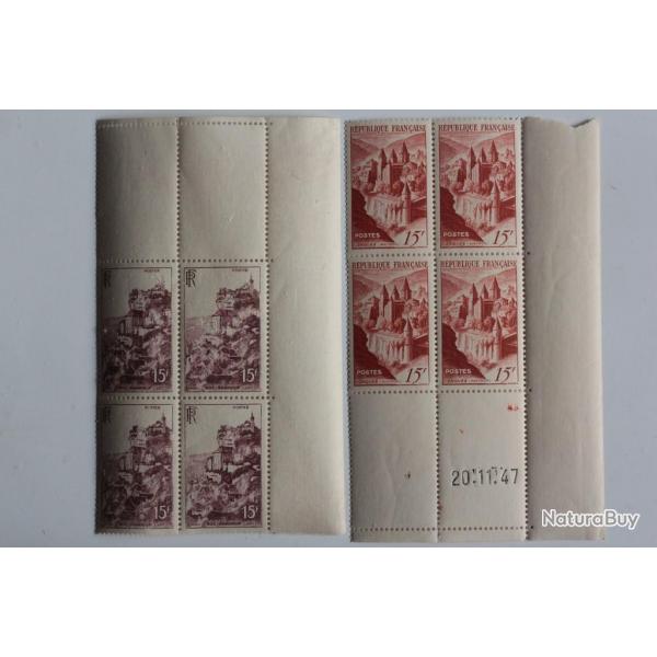 Timbres France blocs x4 conques et roc-amadour 1947 neufs