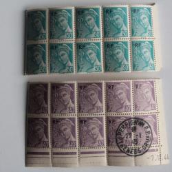 Timbres France mercure 40c et 50c blocs x10 surcharge 1944 neufs