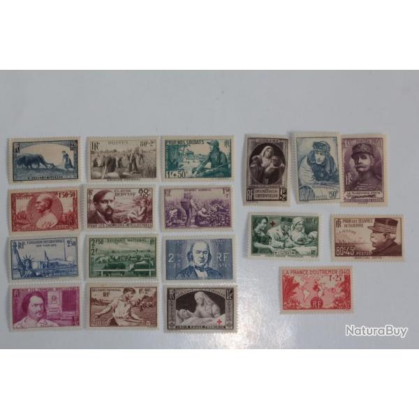 Timbres France oeuvre de guerre 1940 neufs sur charnire