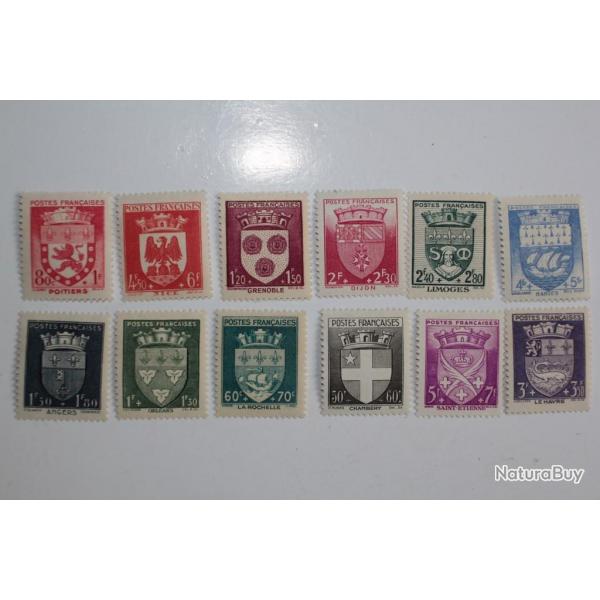Timbres France armoiries de ville 2me srie 1942