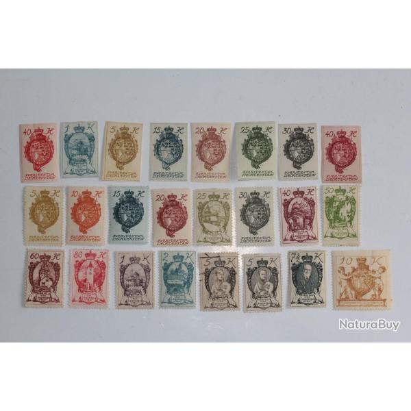 Timbres Liechtenstein armoiries, chteau, paysage 1920 charnires