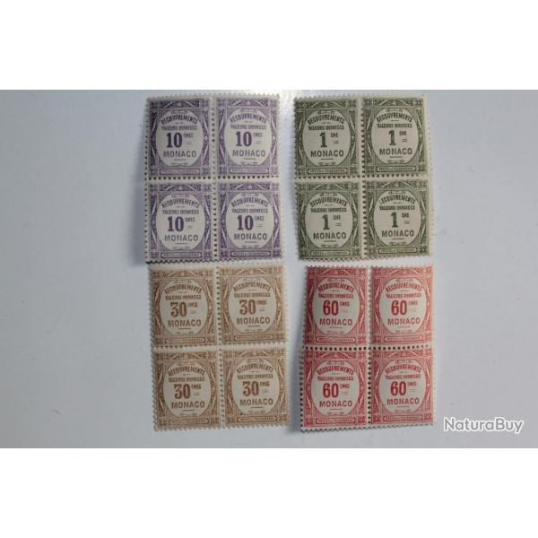 Timbres taxe Monaco recouvrement valeurs impayes bloc x4 neuf 1924