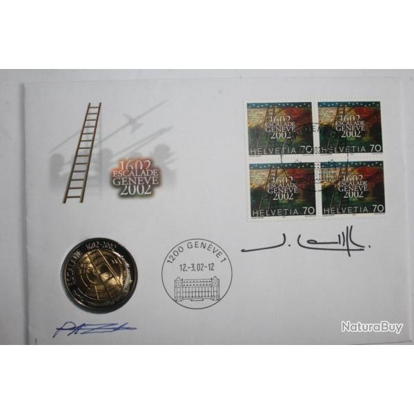 Timbre Suisse bloc x4 PJ avec pice de monaie 5 Fr 2002