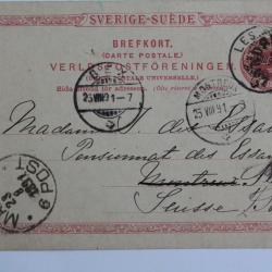Entier postale Suède tio ore pour la Suisse 1891