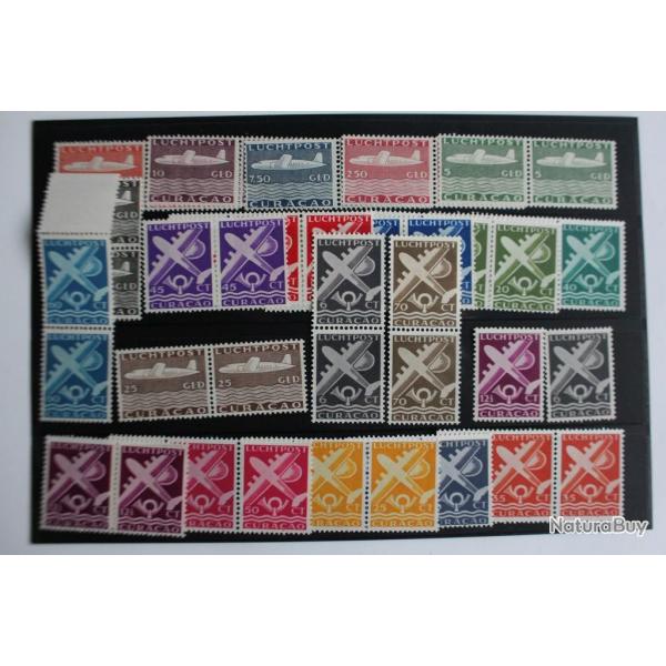 Timbres Curaao poste arienne 1947 srie complte paire neufs
