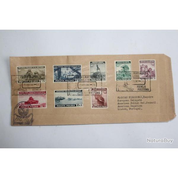Pologne timbres d'exil srie complte sur enveloppe 1941