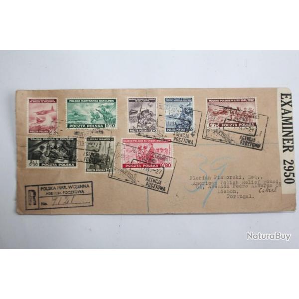 Pologne timbres d'exil srie complte sur enveloppe 1943