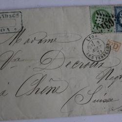 Pli marque postale France cérès III république 5c et 25c 1874