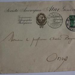 Timbre 5 cts Suisse sur enveloppe Société Anonyme Atar, Genève 1911