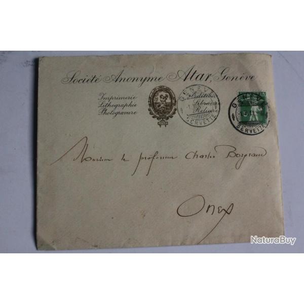 Timbre 5 cts Suisse sur enveloppe Socit Anonyme Atar, Genve 1911