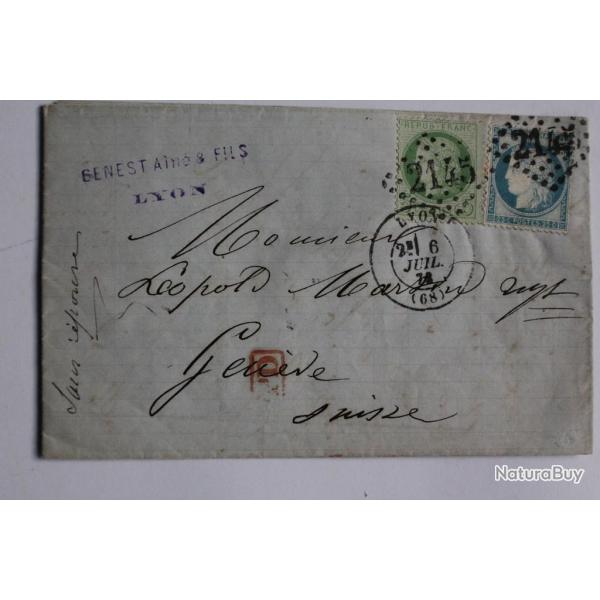 Pli marque postale France Crs IIIe rpublique 5c et 25c 1873 obl 2145