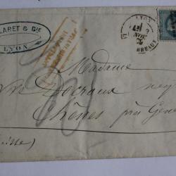 Pli marque postale France empire lauré 20c 1969 oblitération 2145 Lyon