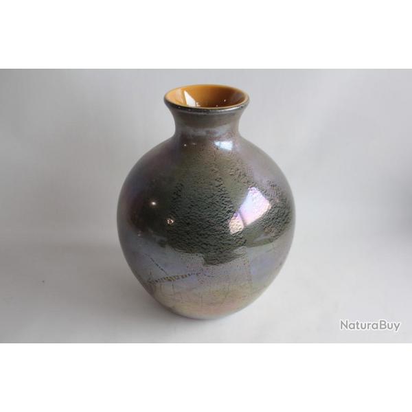 Vase verre d'art maill argent Japon Kamei silver glass art