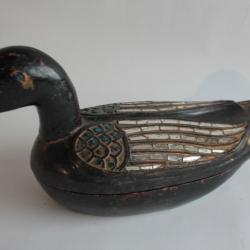 Vintage Boîte canard bois laqué mosaïque miroir