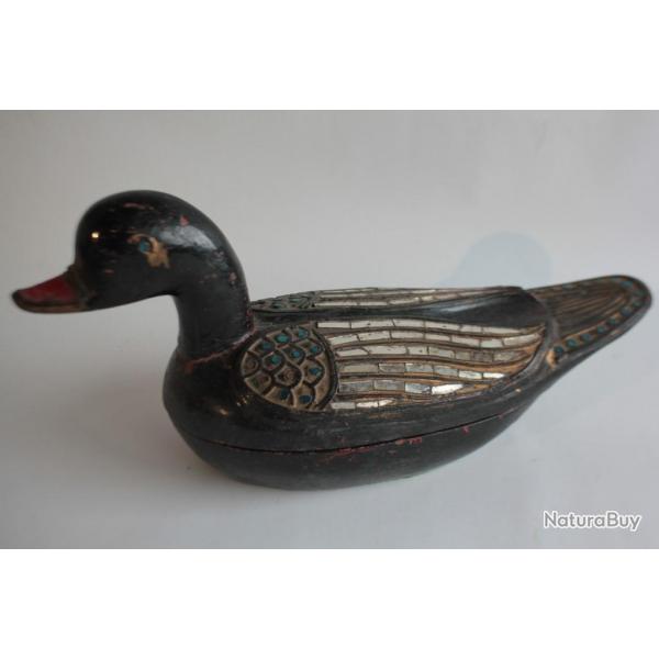 Vintage Bote canard bois laqu mosaque miroir