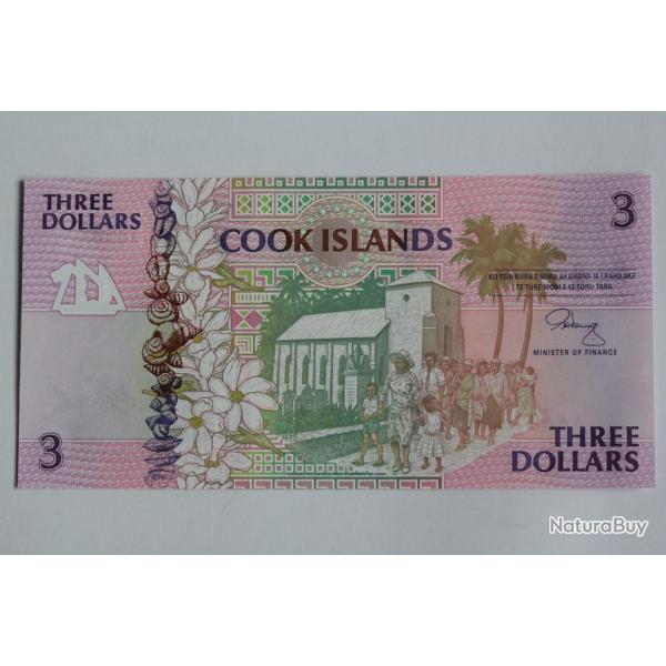Billet 3 Dollars les Cook Aitutaki 1992 neuf