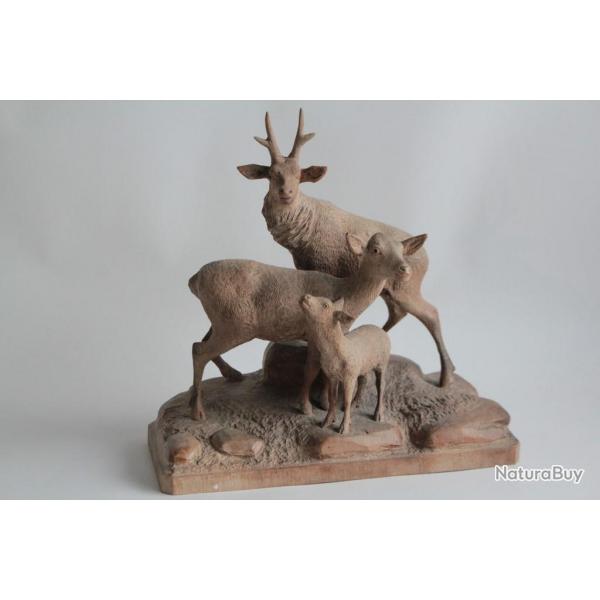 Sculpture bois Chevreuils Brienz Art populaire Suisse Fort Noire