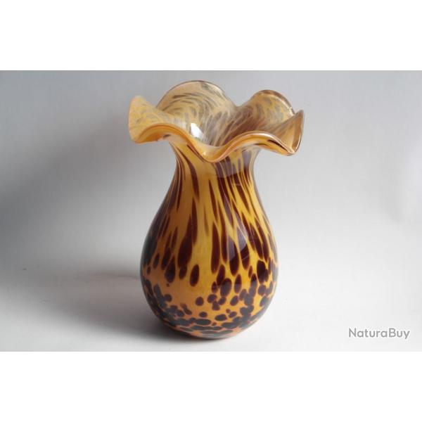 Vase verre souffl bleu Pierrot 1980