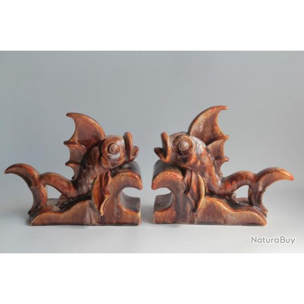 Serre-livres cramique Poissons