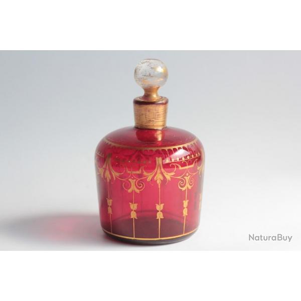 Flacon  parfum verre rubis maill Napolon III