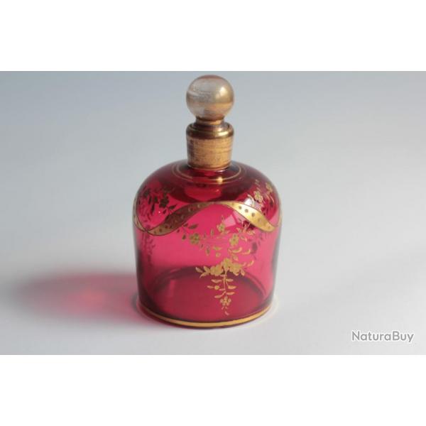 Flacon  parfum verre rubis maill Napolon III