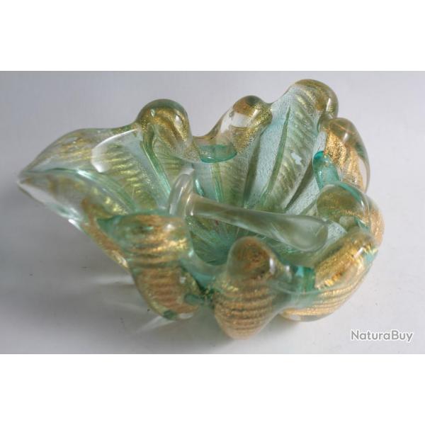 MURANO Cendrier verre poudre d'or Barovier Toso