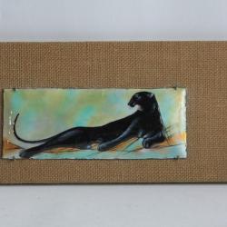 Plaque émaux de Limoges Panthère noire A. Betourné