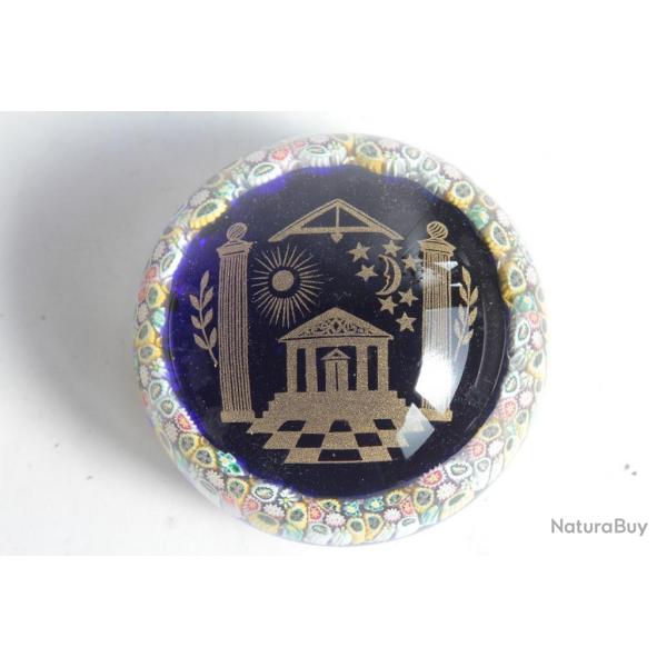 Presse-papier sulfure Franc-maon millefiori Masonic Paperweight