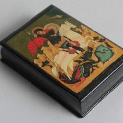 Boîte laquée Russe Mstera Saint Georges terrassant le dragon
