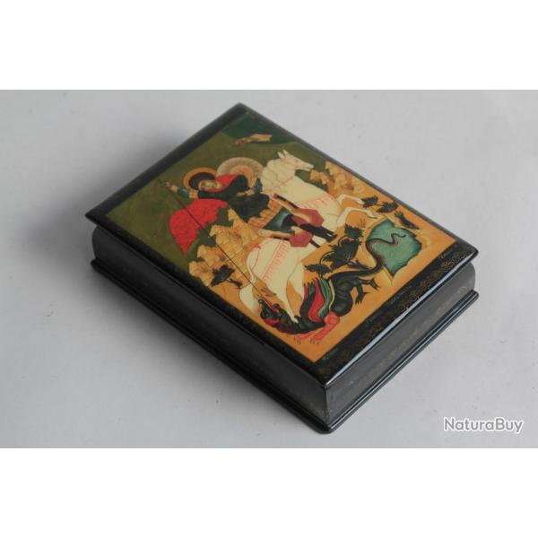 Bote laque Russe Mstera Saint Georges terrassant le dragon