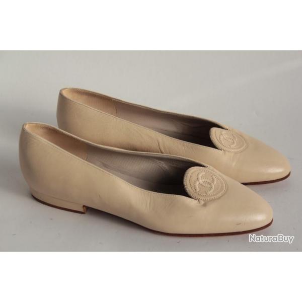 CHANEL Chaussures Ballerines cuir beige femme T34,5