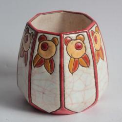 LONGWY Pot octogonal émaux Art déco