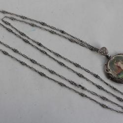 Pendentif Médaillon argent émaillé Femme nue Art Nouveau Bijoux