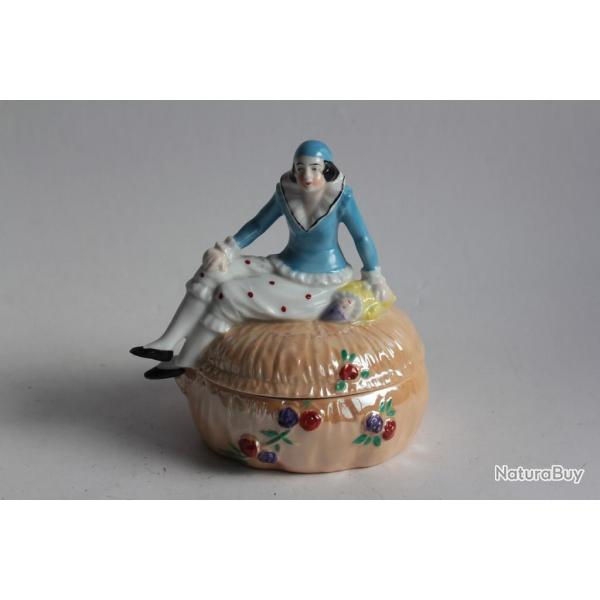 Boite  poudre porcelaine Sitzendorf Pierrette Allemagne