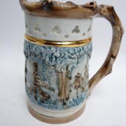 Pichet trompeur Porcelaine ROYAL DUX BOHEMIA Chasse Tchécoslovaquie