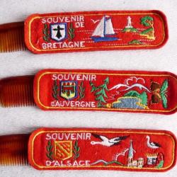 Ensemble étui à peigne brodé Alsace Auvergne Bretagne